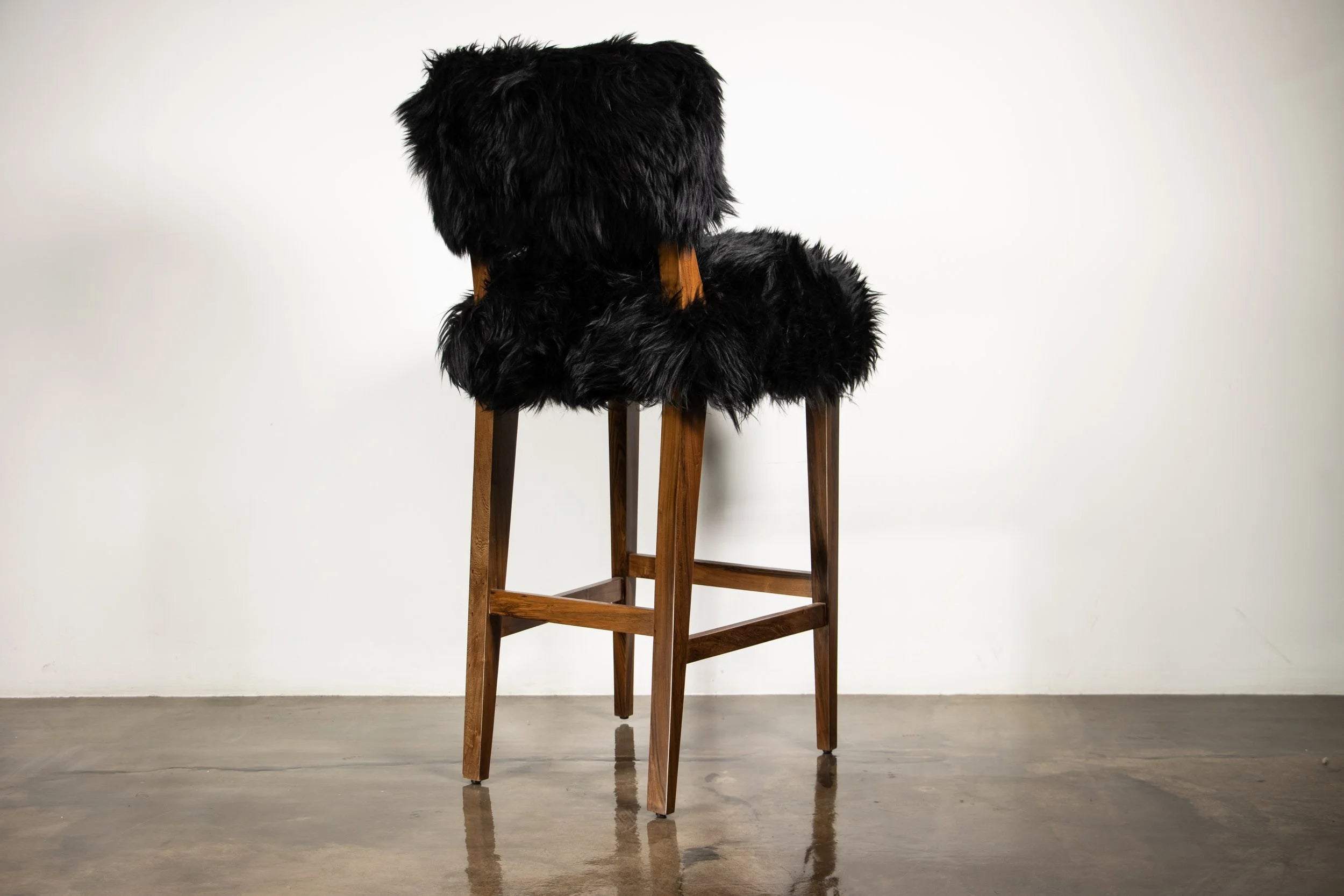 Bruno Ovino Stool in Black Sheepskin