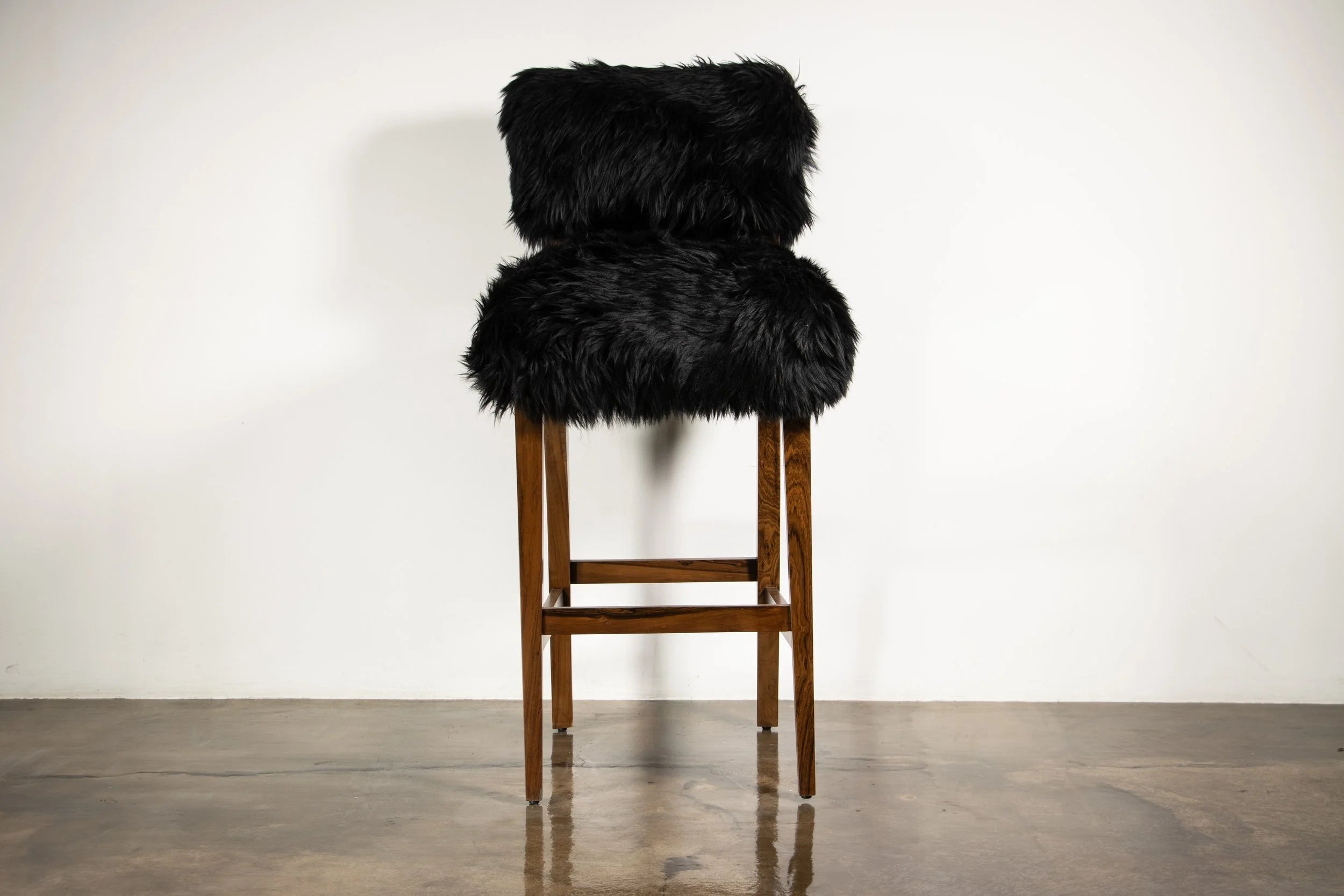 Bruno Ovino Stool in Black Sheepskin