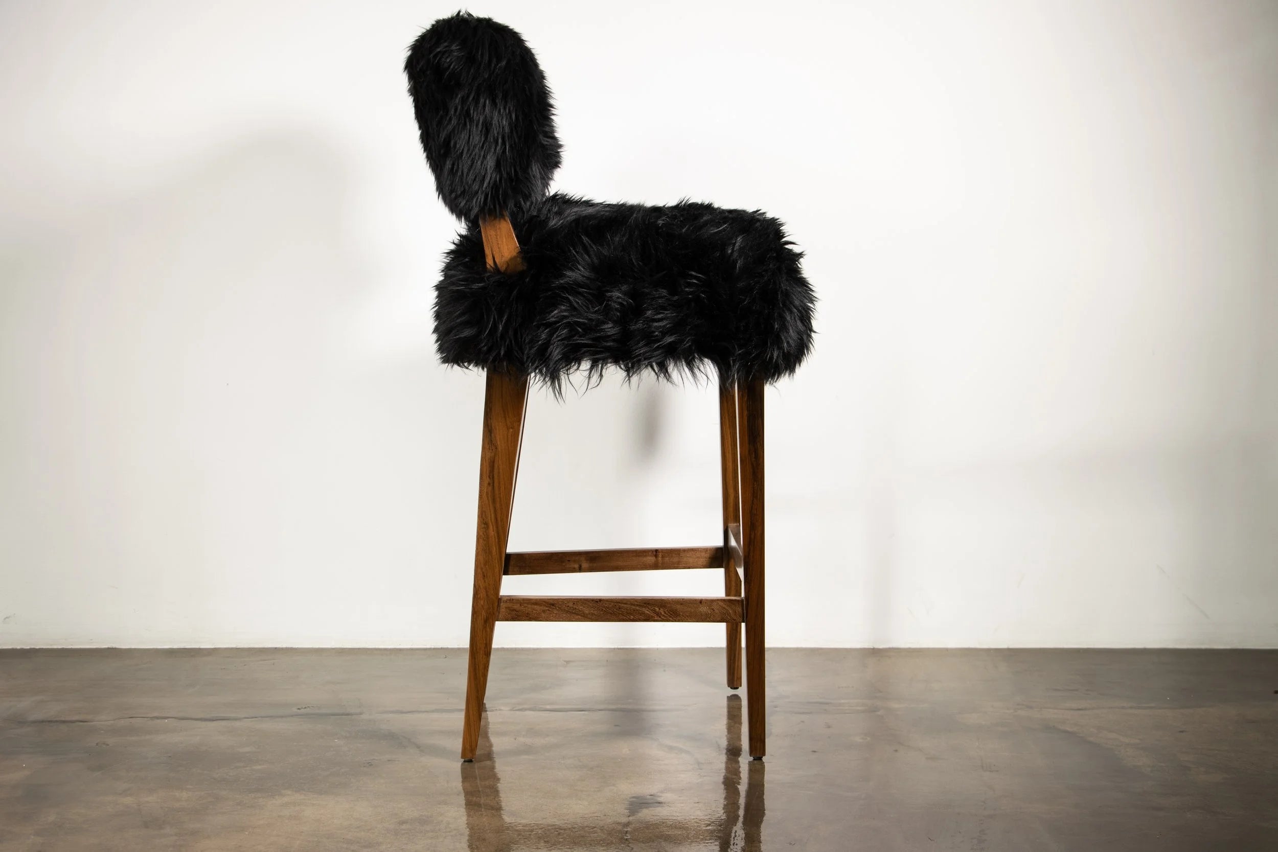Bruno Ovino Stool in Black Sheepskin