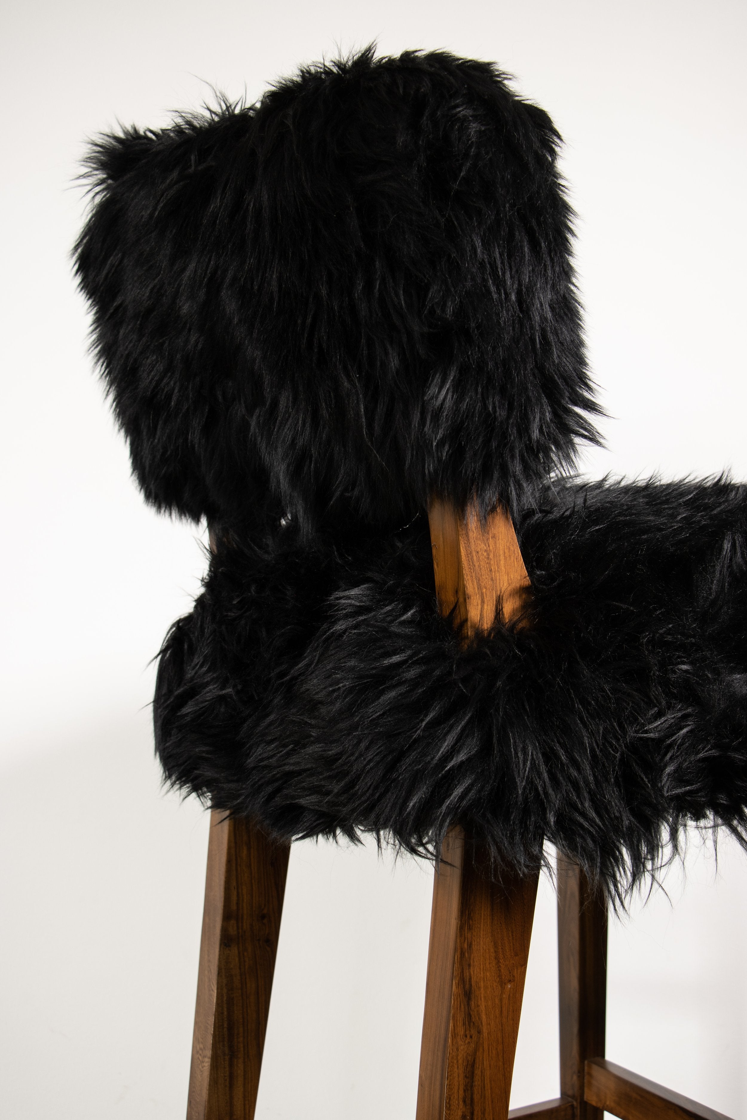 Bruno Ovino Stool in Black Sheepskin