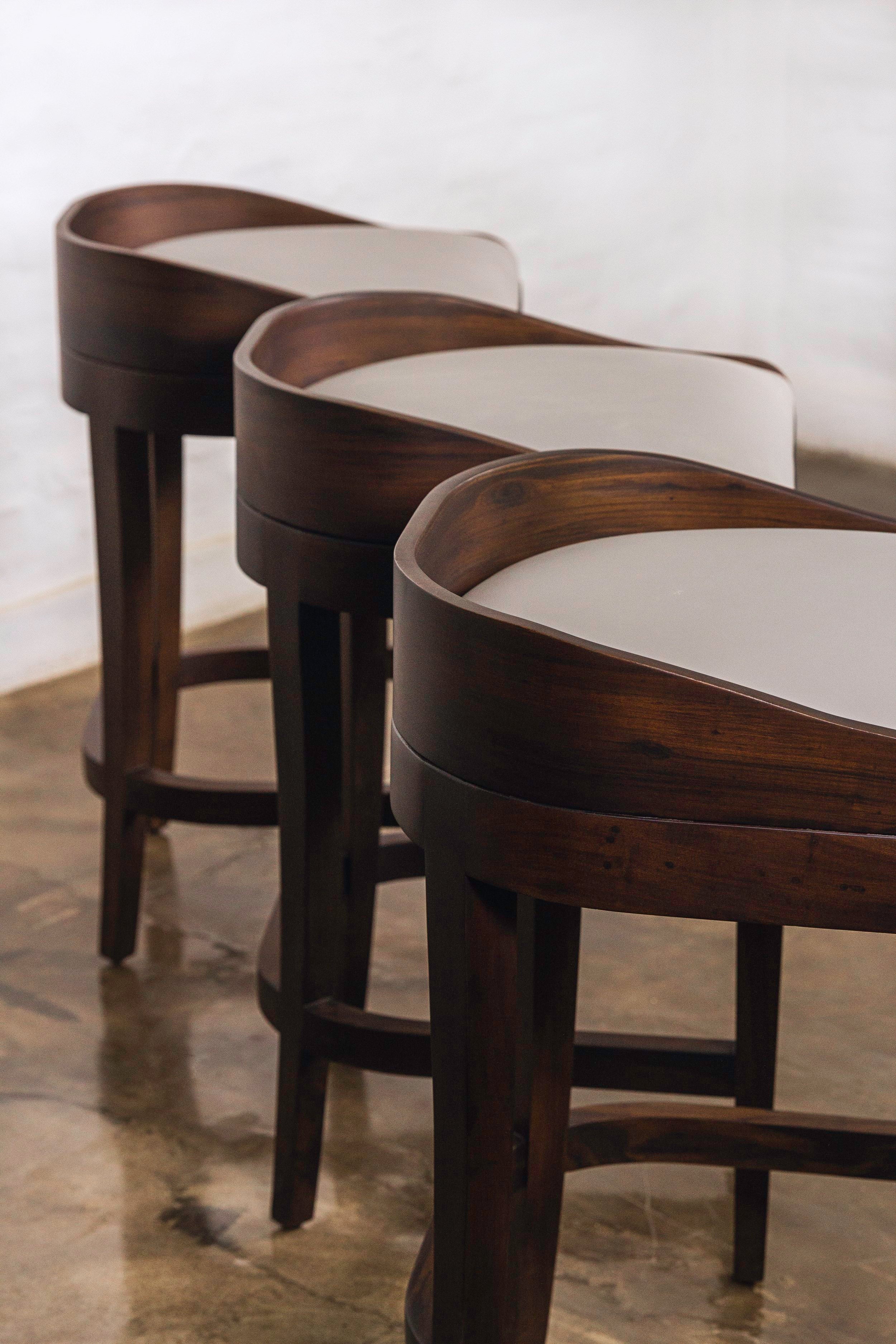 Set of 3 Pia Stools in Gray Leather