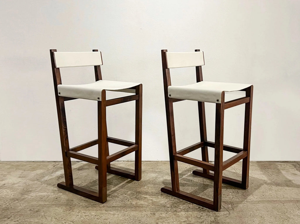 Set of 2 Piero Bar Stools in White Leather