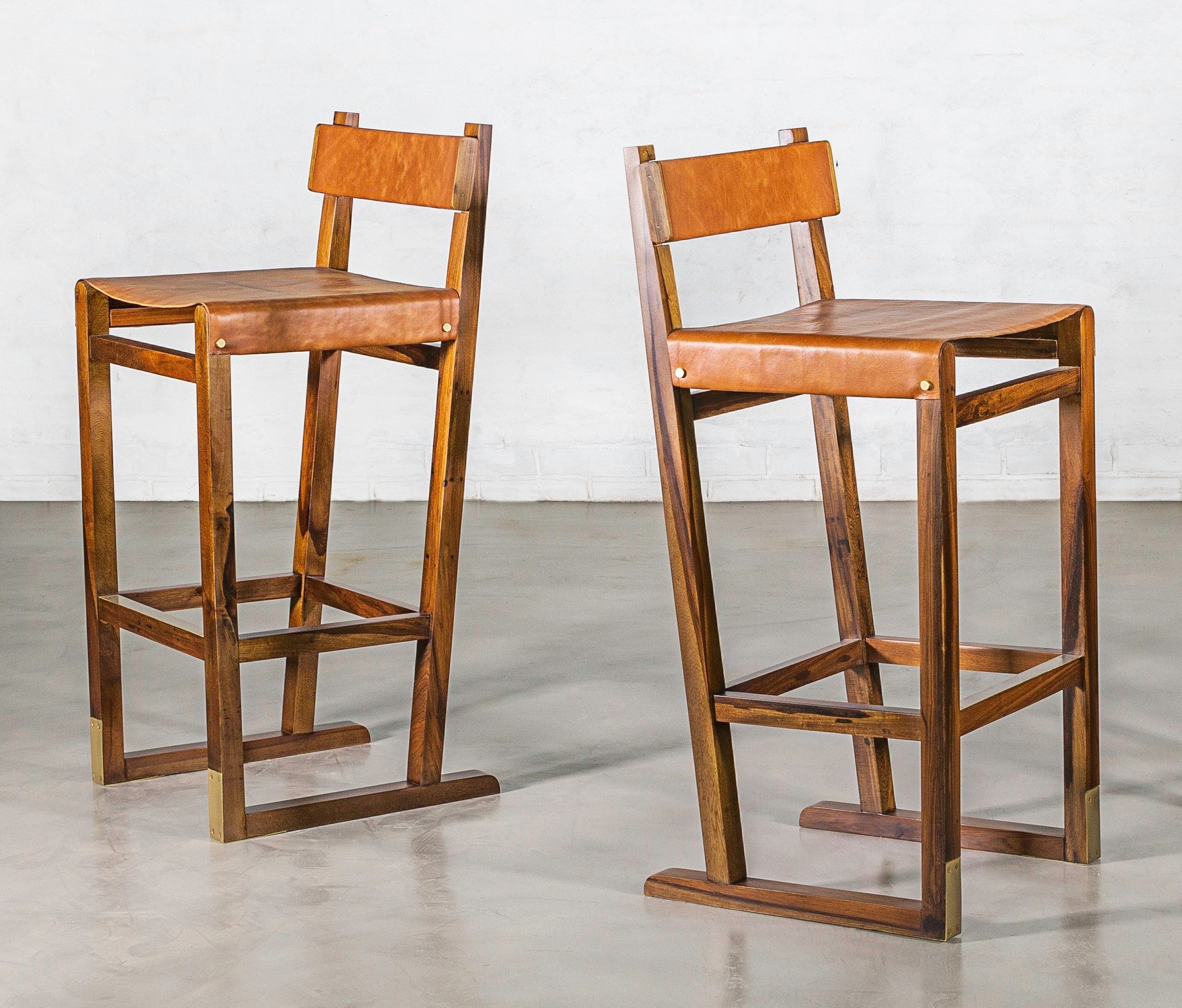 Set of 2 Piero Counter Stools in Caramel Leather