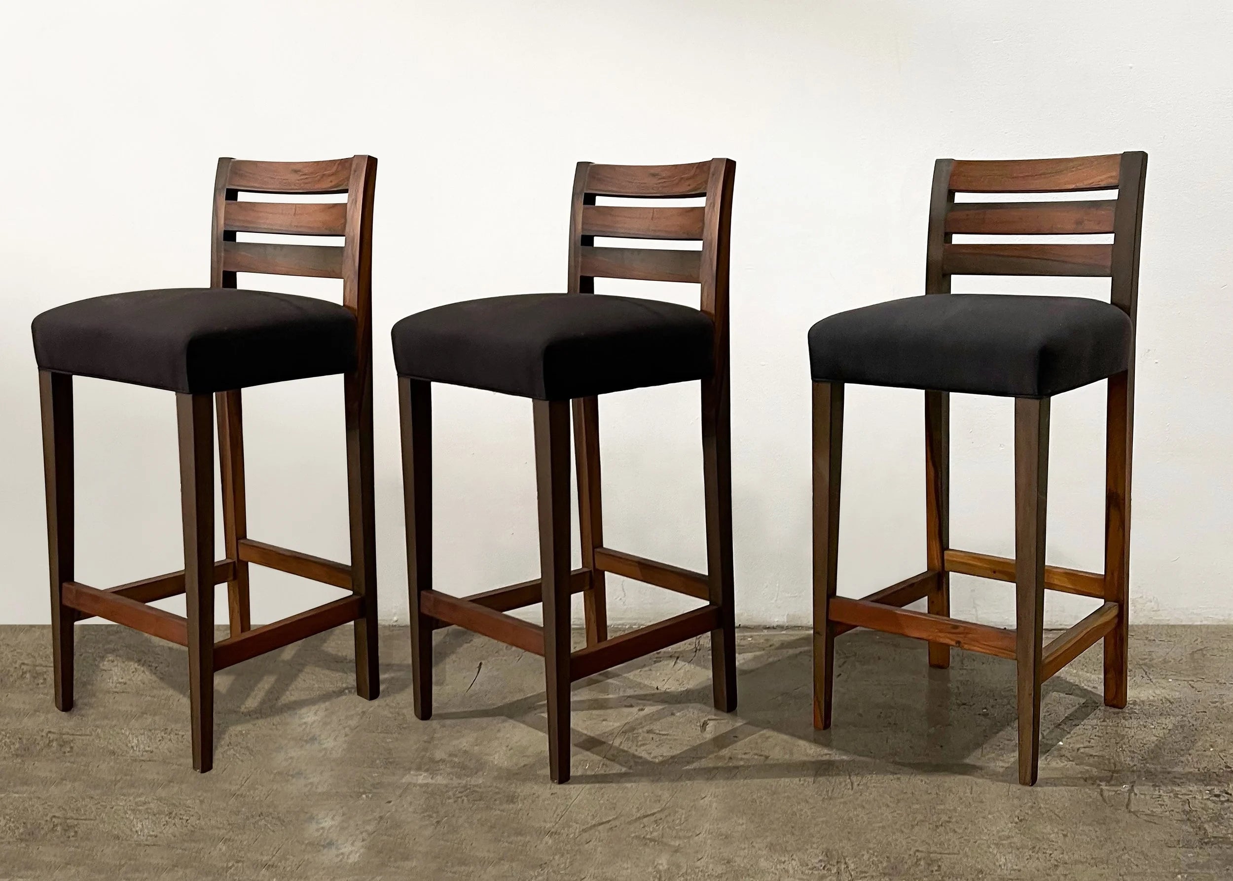 Set of 3 Renzo Bar Stools in Black Fabric