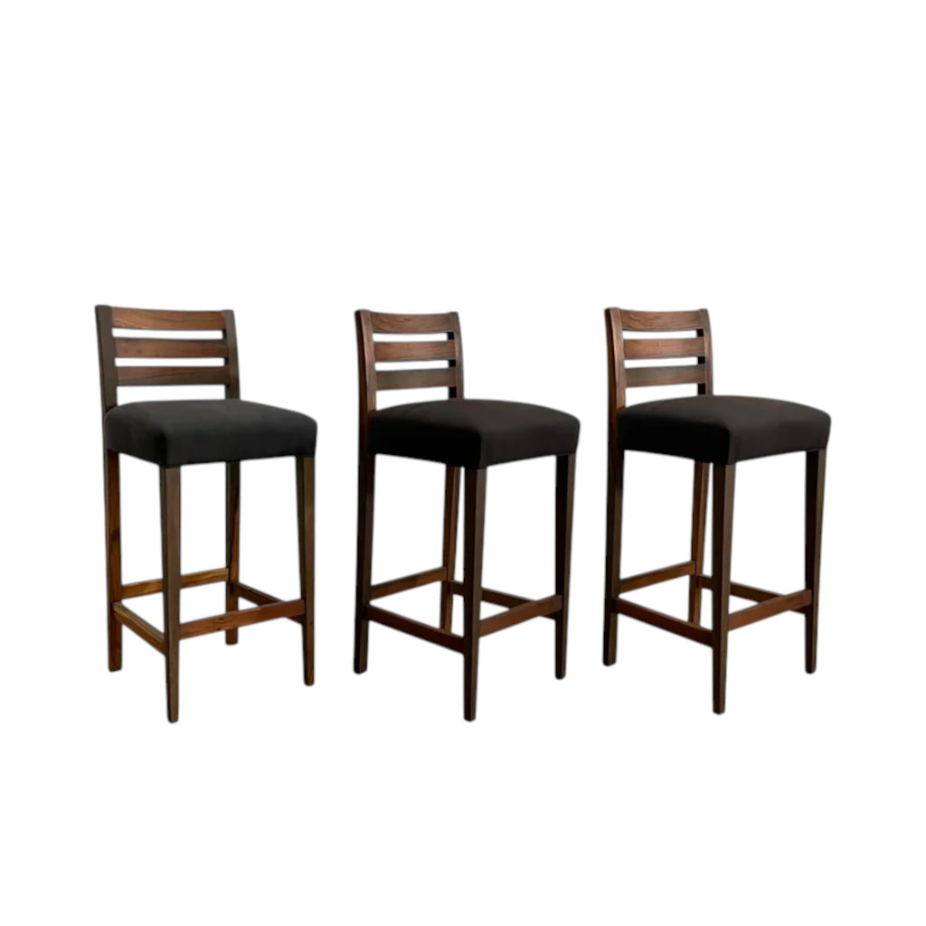 Set of 3 Renzo Bar Stools in Black Fabric