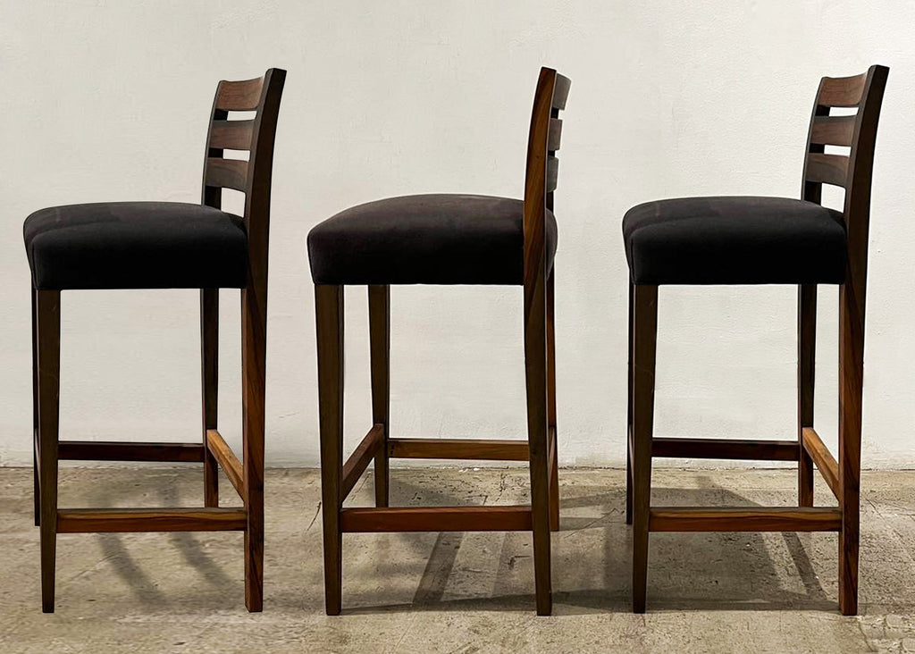 Set of 3 Renzo Bar Stools in Black Fabric