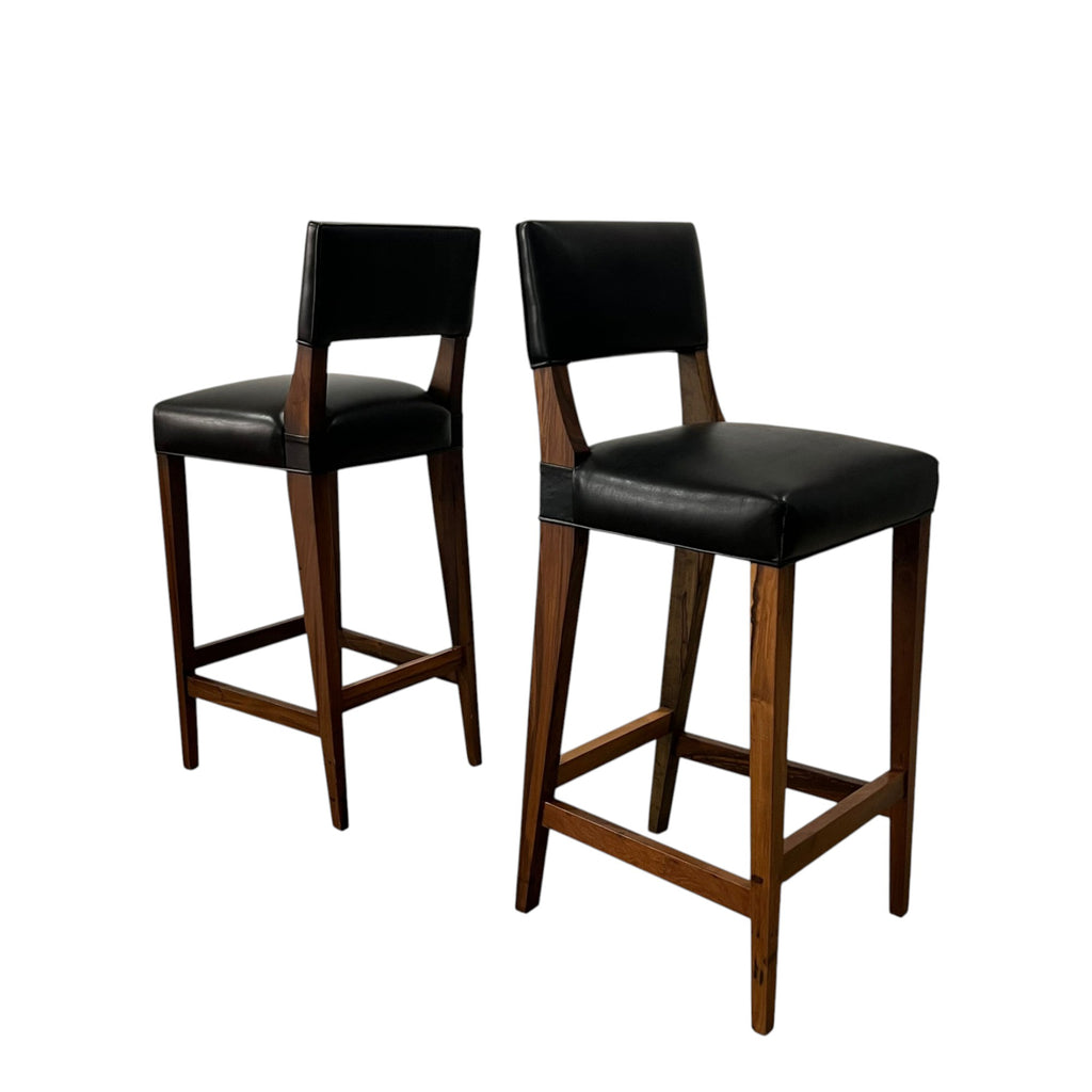 Set of 2 Bruno Stools in Black Leather