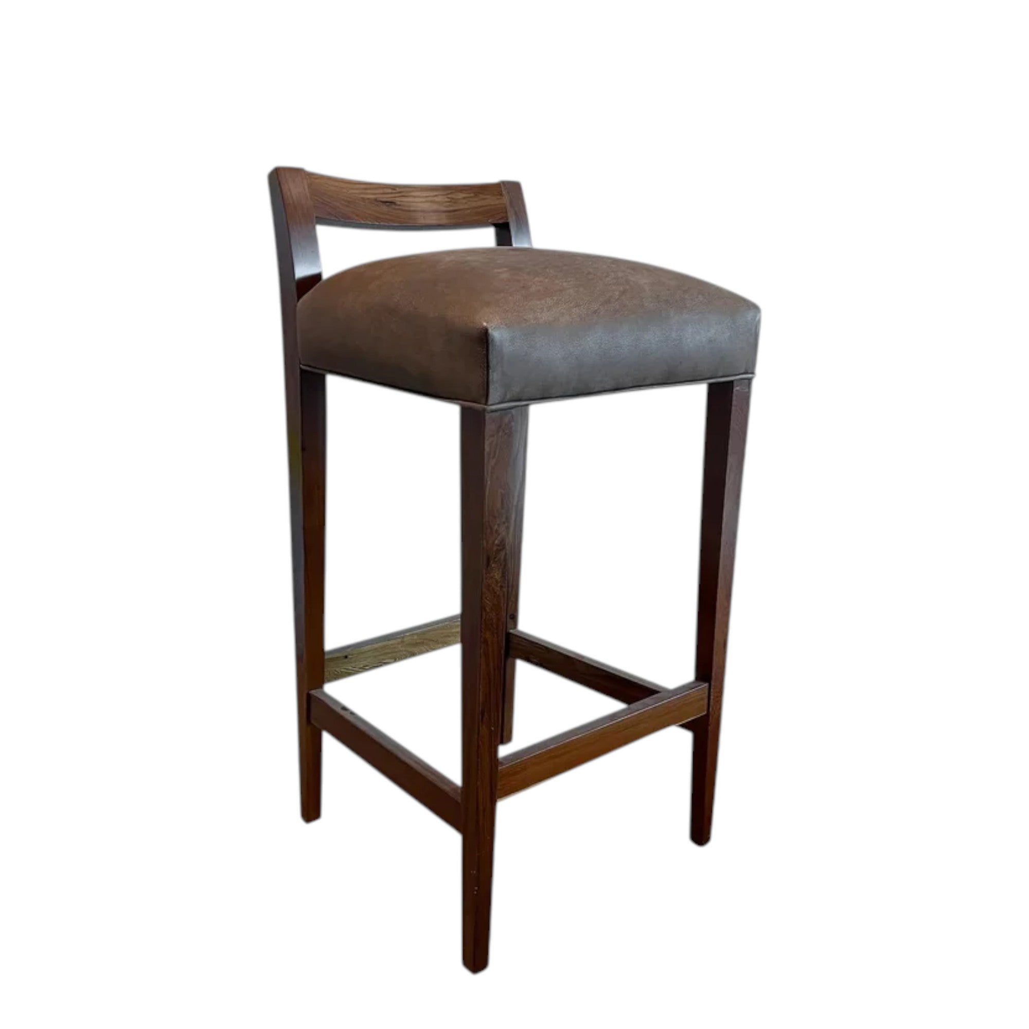 Umberto Stool in Gray-Chocolate Leather