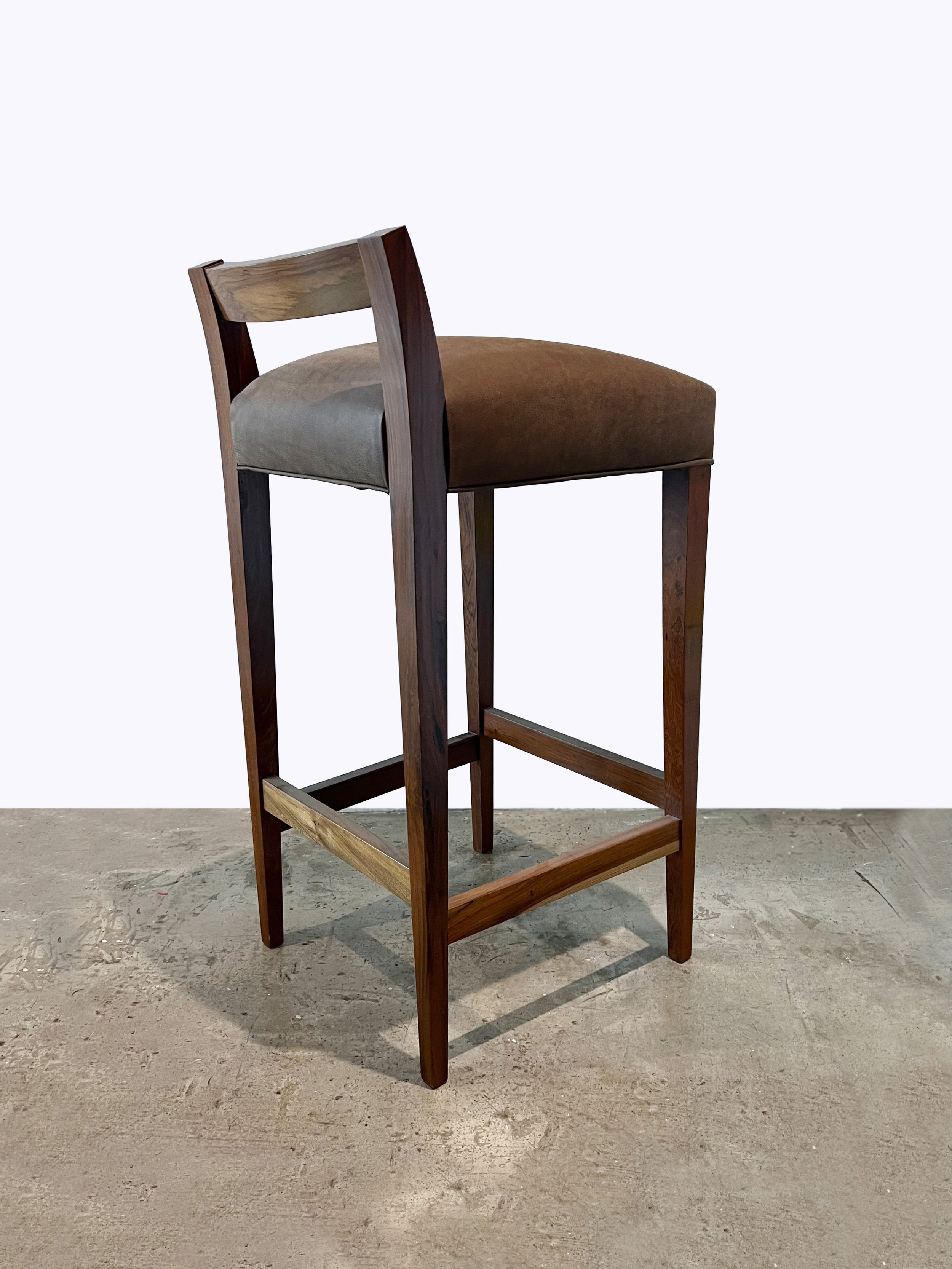 Umberto Stool in Gray-Chocolate Leather